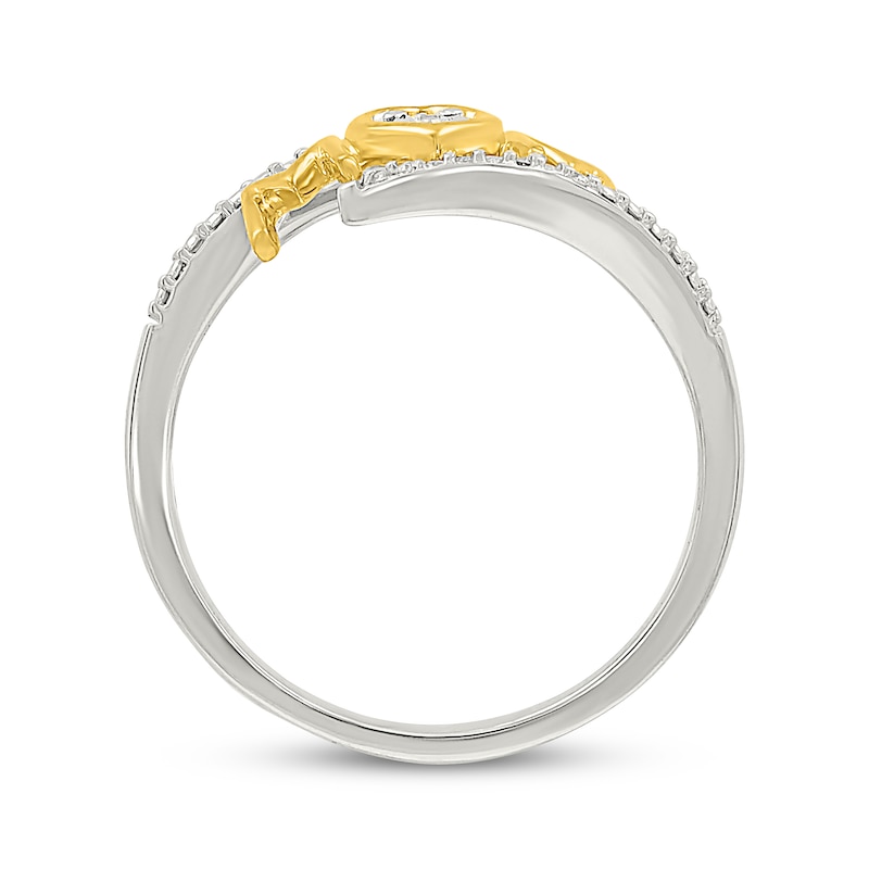 Main Image 3 of Diamond &quot;Mom&quot; Bypass Heart Rng 1/20 ct tw Sterling Silver & 10K Yellow Gold