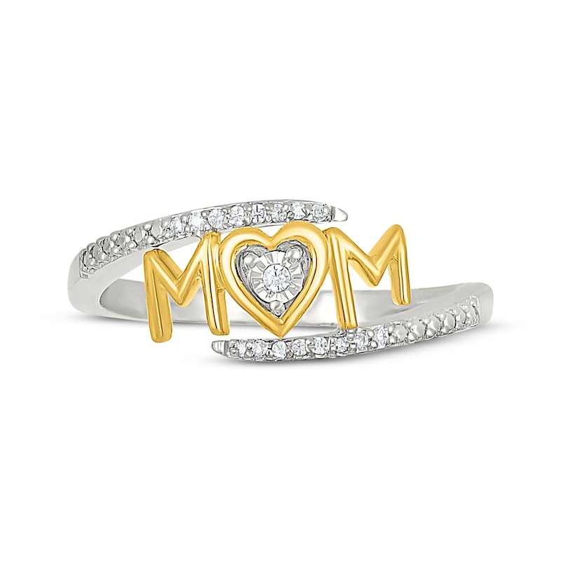 Main Image 4 of Diamond &quot;Mom&quot; Bypass Heart Rng 1/20 ct tw Sterling Silver & 10K Yellow Gold