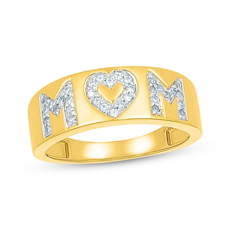 Diamond "Mom" Heart Ring 1/5 ct tw 10K Yellow Gold