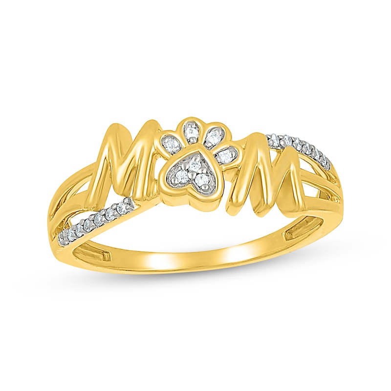 Diamond "Mom" Paw Print Ring 1/15 ct tw 10K Yellow Gold