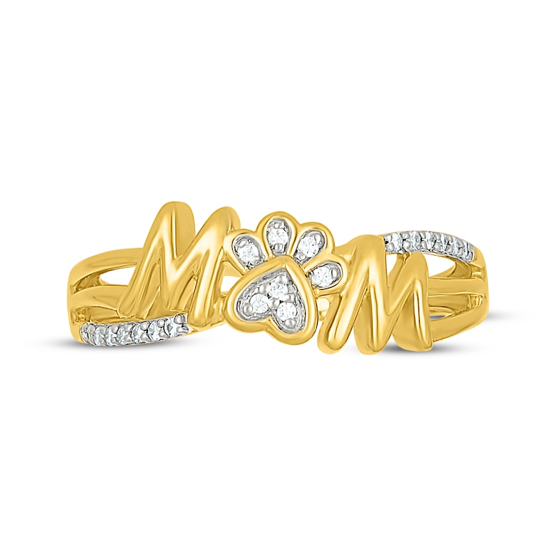 Diamond "Mom" Paw Print Ring 1/15 ct tw 10K Yellow Gold