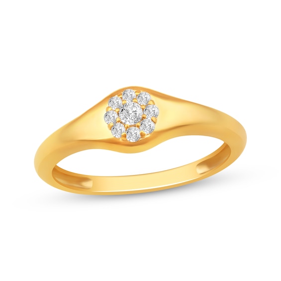 Multi-Diamond Center Circle Signet Ring 1/6 ct tw 10K Yellow Gold