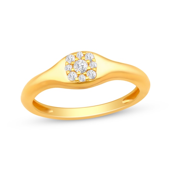 Multi-Diamond Center Cushion Signet Ring 1/6 ct tw 10K Yellow Gold