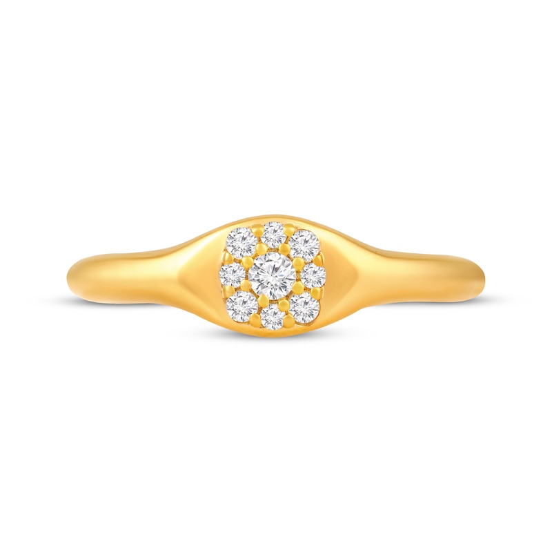 Main Image 4 of Multi-Diamond Center Cushion Signet Ring 1/6 ct tw 10K Yellow Gold