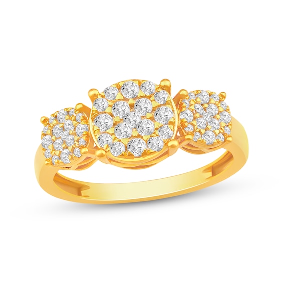 Multi-Diamond Center Three-Stone Fashion Ring 1/2 ct tw 10K Yellow Gold