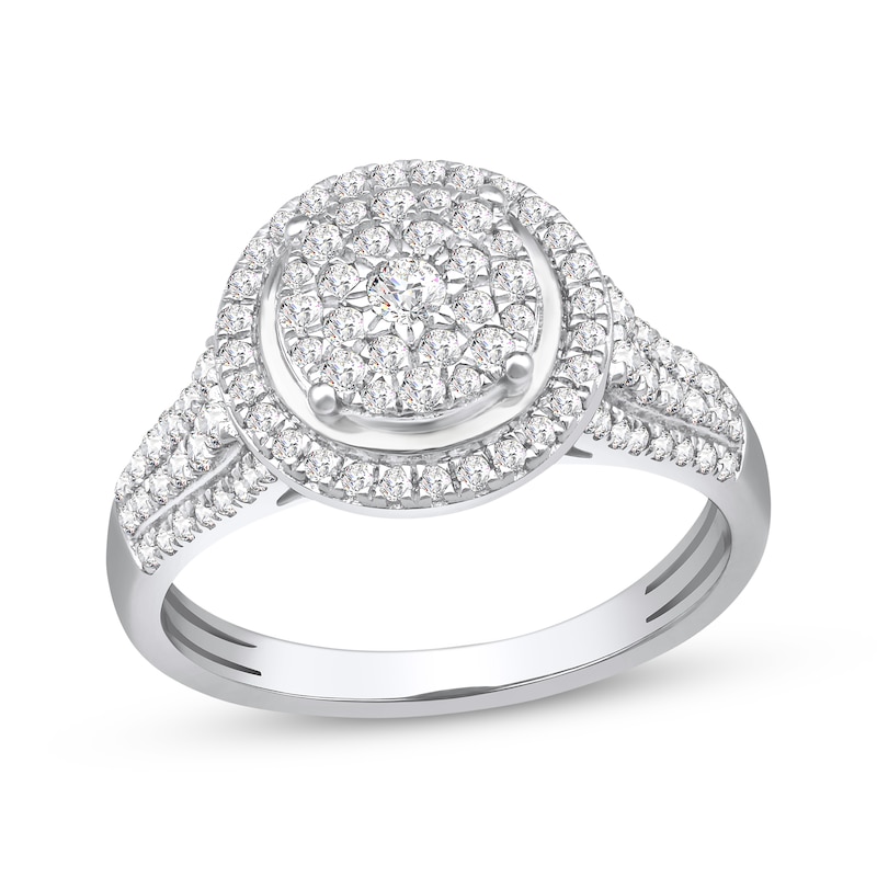 Main Image 1 of Multi-Diamond Halo Fashion Ring 3/4 ct tw 10K White Gold