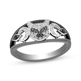 Disney Treasures Hocus Pocus Black & White Diamond Cat Ring 1/15 ct tw Sterling Silver