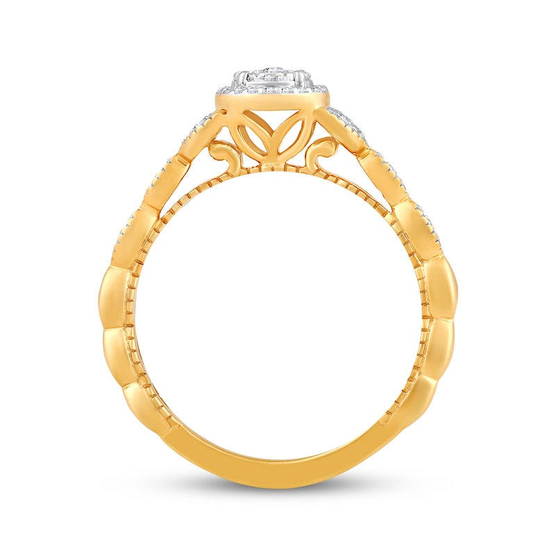 Main Image 3 of Multi-Diamond Center Halo Promise Ring 1/5 ct tw 10K Yellow Gold