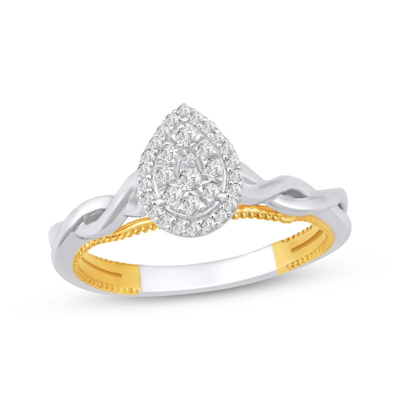 Main Image 1 of Multi-Diamond Center Pear-Shaped Halo Promise Ring 1/5 ct tw 10K Two-Tone Gold