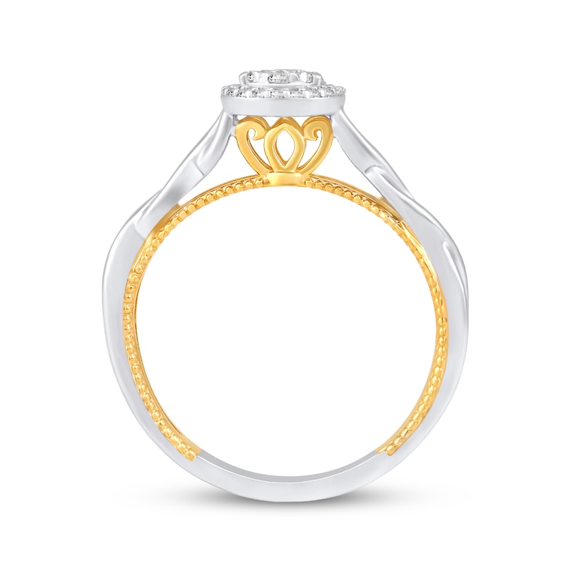 Main Image 3 of Multi-Diamond Center Pear-Shaped Halo Promise Ring 1/5 ct tw 10K Two-Tone Gold