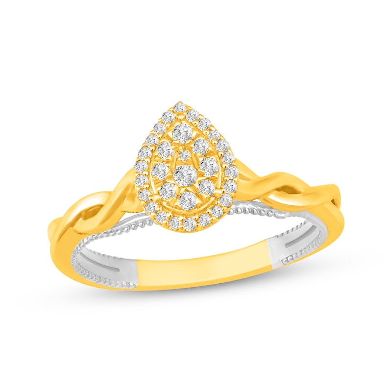 Main Image 1 of Multi-Diamond Center Pear-Shaped Halo Promise Ring 1/5 ct tw 10K Two-Tone Gold