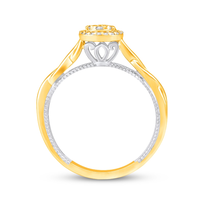 Main Image 3 of Multi-Diamond Center Pear-Shaped Halo Promise Ring 1/5 ct tw 10K Two-Tone Gold