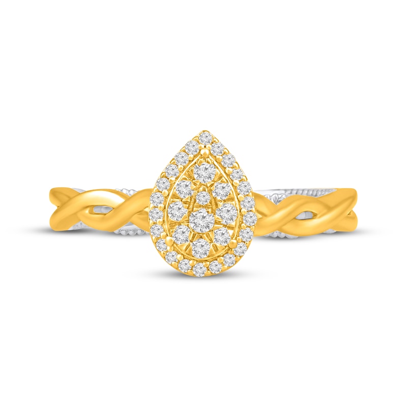 Main Image 4 of Multi-Diamond Center Pear-Shaped Halo Promise Ring 1/5 ct tw 10K Two-Tone Gold