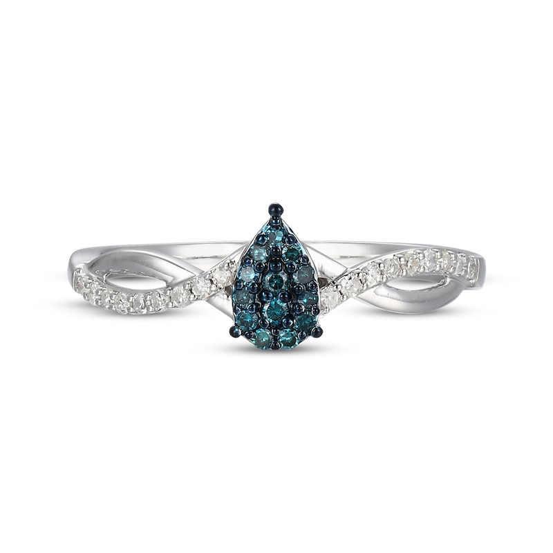 Main Image 3 of Blue & White Multi-Diamond Pear-Shaped Ring 1/6 ct tw Sterling Silver