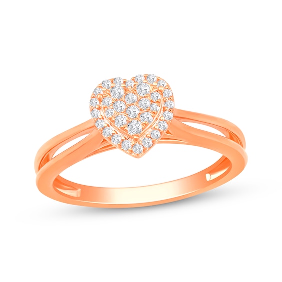 Multi-Diamond Heart-Shaped Promise Ring 1/5 ct tw 10K Rose Gold
