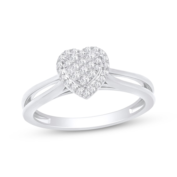Multi-Diamond Heart-Shaped Promise Ring 1/5 ct tw 10K White Gold