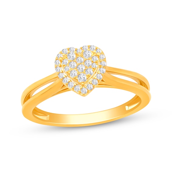 Multi-Diamond Heart-Shaped Promise Ring 1/5 ct tw 10K Yellow Gold