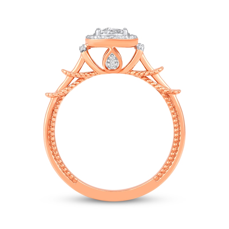 Main Image 3 of Multi-Diamond Cushion-Shaped Halo Promise Ring 1/5 ct tw 10K Rose Gold