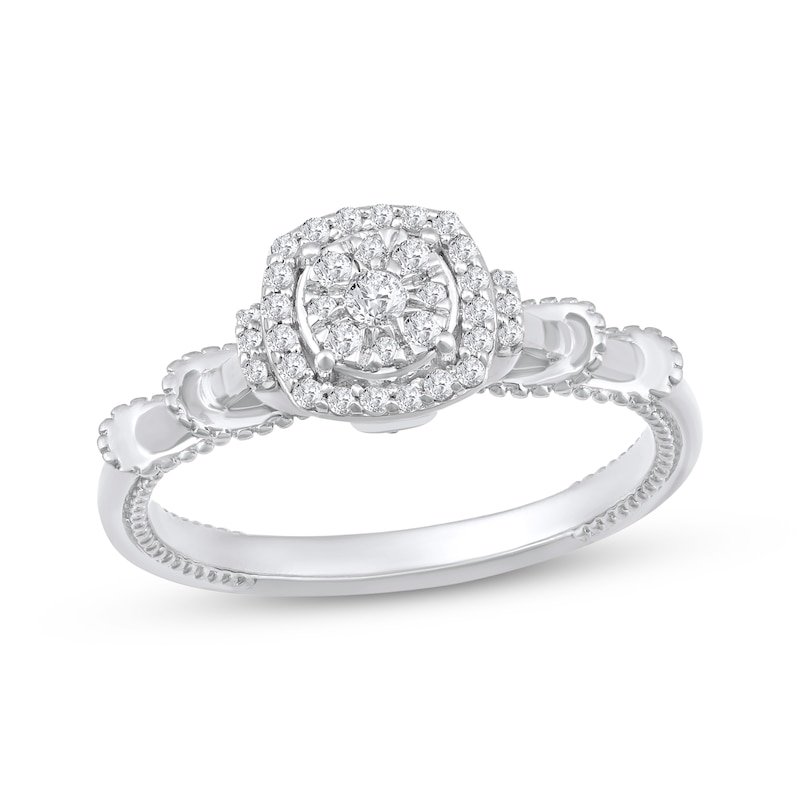 Main Image 1 of Multi-Diamond Cushion-Shaped Halo Promise Ring 1/5 ct tw 10K White Gold