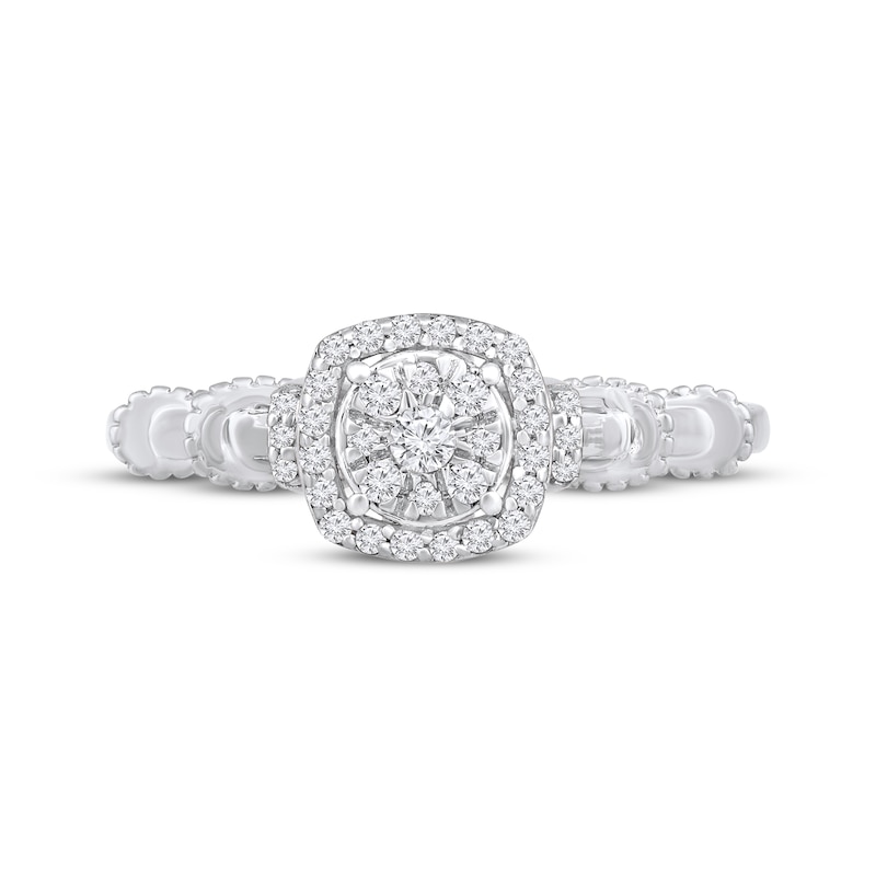 Main Image 4 of Multi-Diamond Cushion-Shaped Halo Promise Ring 1/5 ct tw 10K White Gold