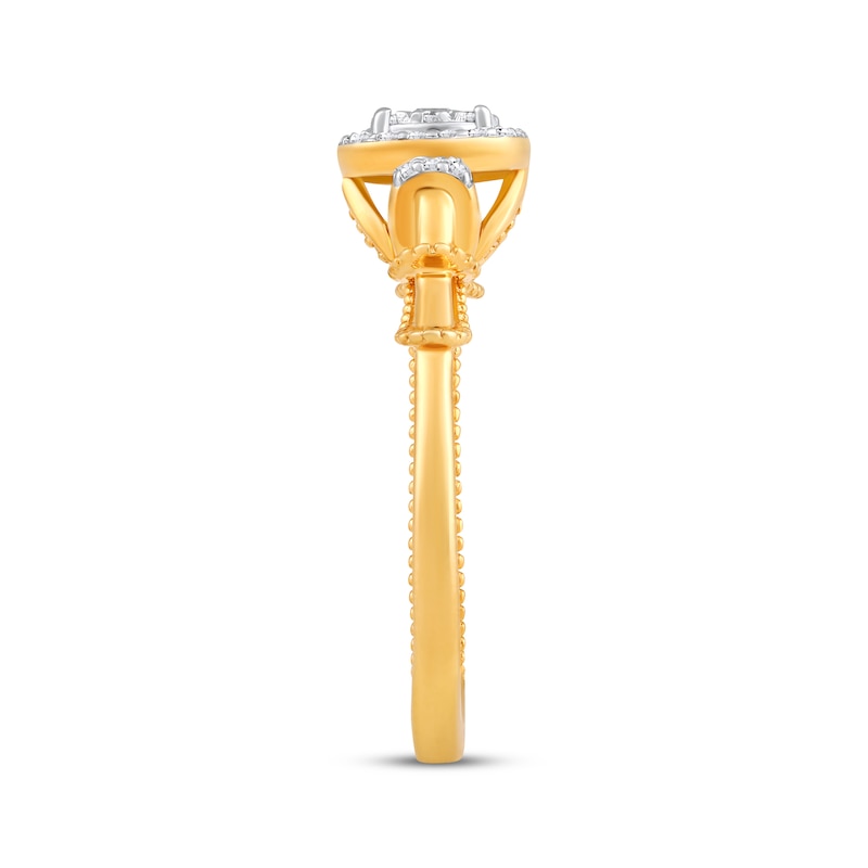 Main Image 2 of Multi-Diamond Cushion-Shaped Halo Promise Ring 1/5 ct tw 10K Yellow Gold