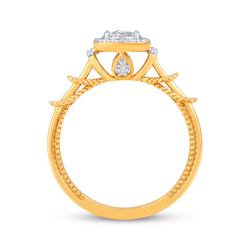 Main Image 3 of Multi-Diamond Cushion-Shaped Halo Promise Ring 1/5 ct tw 10K Yellow Gold