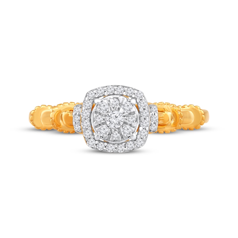 Main Image 4 of Multi-Diamond Cushion-Shaped Halo Promise Ring 1/5 ct tw 10K Yellow Gold