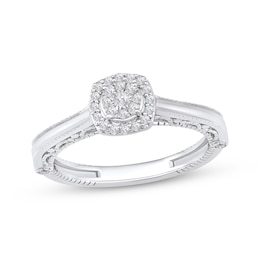 Multi-Diamond Cushion-Shaped Halo Promise Ring 1/5 ct tw 10K White Gold