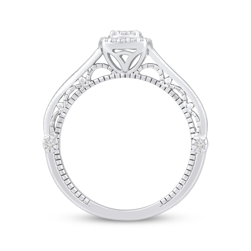 Main Image 3 of Multi-Diamond Cushion-Shaped Halo Promise Ring 1/5 ct tw 10K White Gold