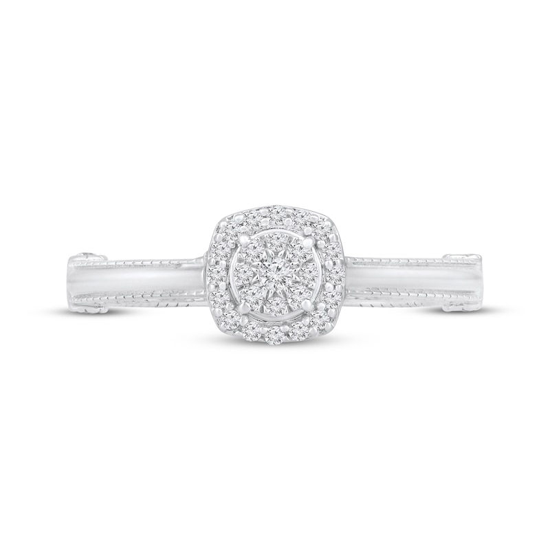 Main Image 4 of Multi-Diamond Cushion-Shaped Halo Promise Ring 1/5 ct tw 10K White Gold