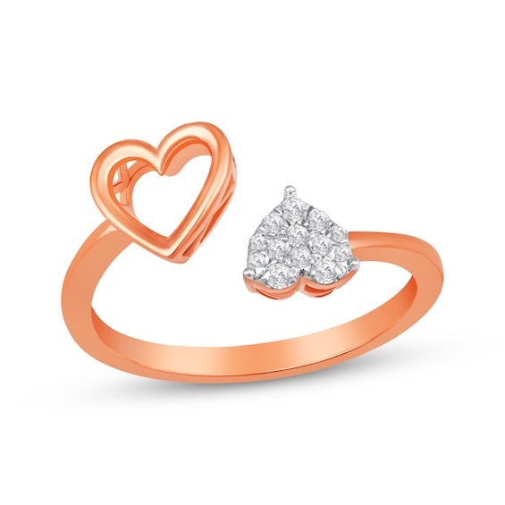 Multi-Diamond Double Heart Deconstructed Promise Ring 1/10 ct tw 10K Rose Gold
