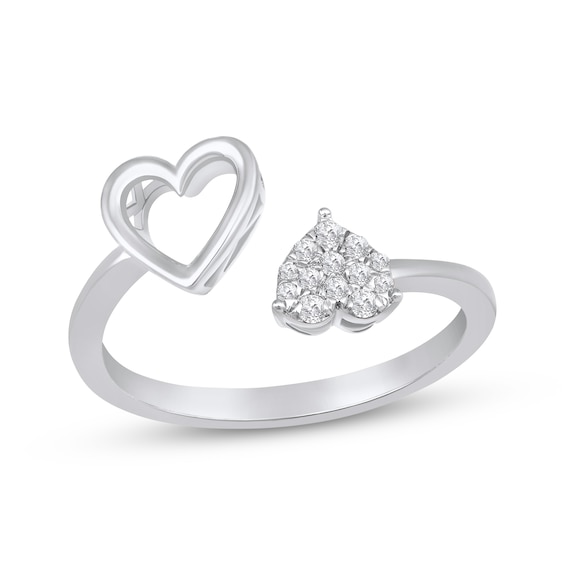 Multi-Diamond Double Heart Deconstructed Promise Ring 1/10 ct tw 10K White Gold