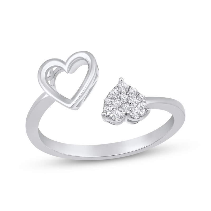 Main Image 1 of Multi-Diamond Double Heart Deconstructed Promise Ring 1/10 ct tw 10K White Gold