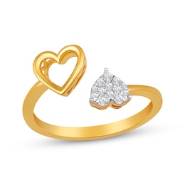 Multi-Diamond Double Heart Deconstructed Promise Ring 1/10 ct tw 10K Yellow Gold