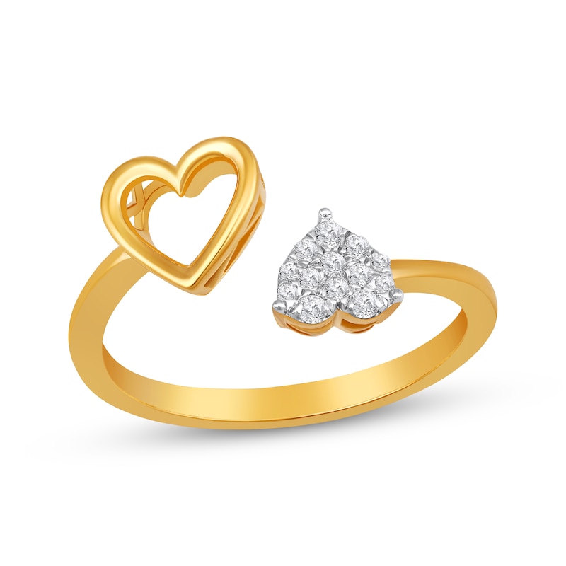 Main Image 1 of Multi-Diamond Double Heart Deconstructed Promise Ring 1/10 ct tw 10K Yellow Gold