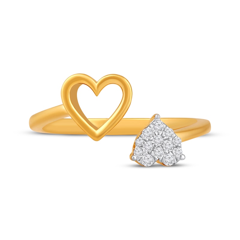 Main Image 4 of Multi-Diamond Double Heart Deconstructed Promise Ring 1/10 ct tw 10K Yellow Gold