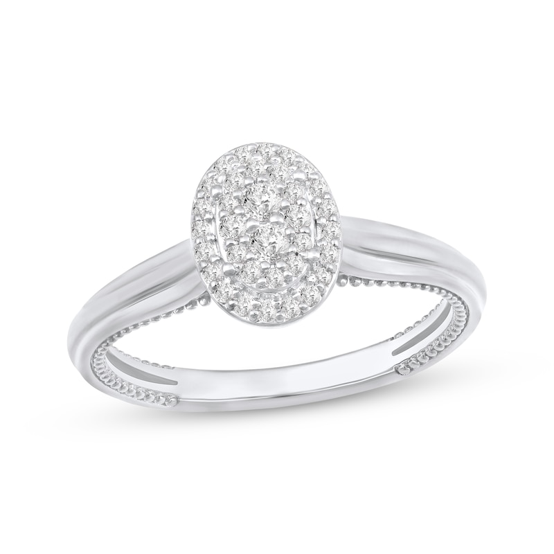 Main Image 1 of Multi-Diamond Oval Promise Ring 1/5 ct tw 10K White Gold