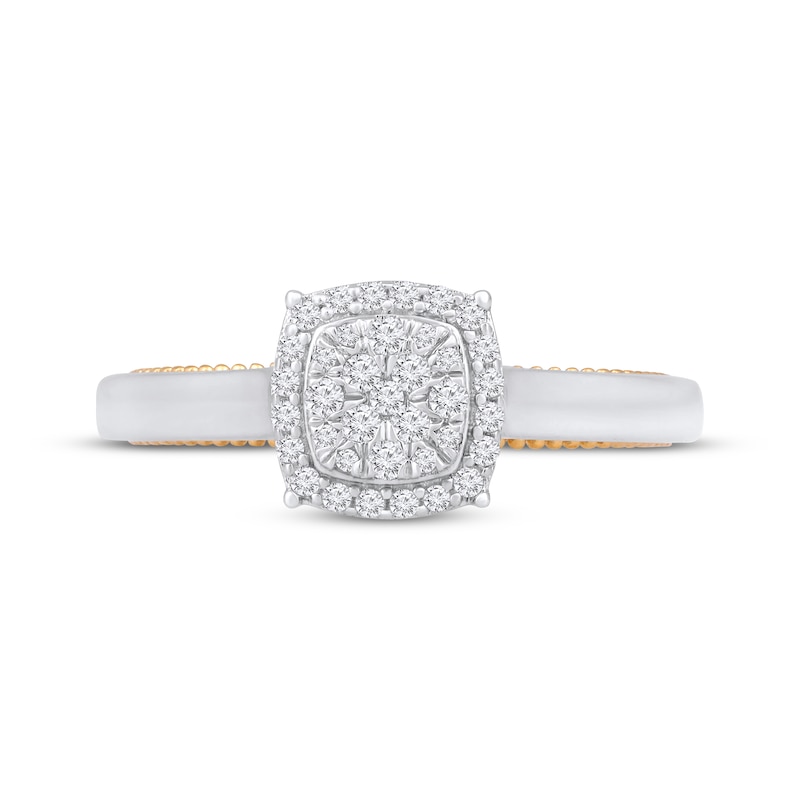 Main Image 4 of Multi-Diamond Cushion-Shaped Halo Promise Ring 1/5 ct tw 10K Two-Tone Gold