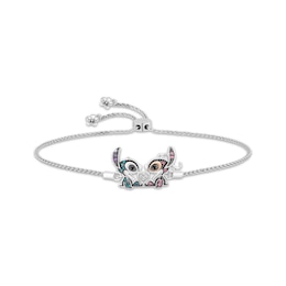 Disney Treasures Lilo & Stitch Multi-Gemstone & Diamond Bolo Bracelet 1/15 ct tw Sterling Silver & 10K Rose Gold 9&quot;