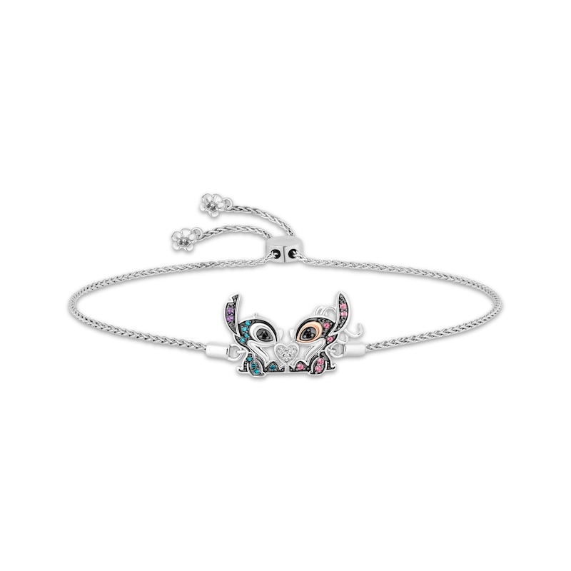 Disney Treasures Lilo & Stitch Multi-Gemstone & Diamond Bolo Bracelet 1/15 ct tw Sterling Silver & 10K Rose Gold 9"