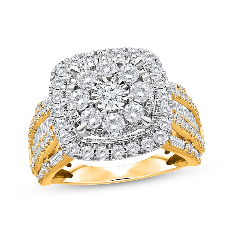 Main Image 1 of Multi-Diamond Cushion-Shaped Halo Engagement Ring 2 ct tw 10K Yellow Gold