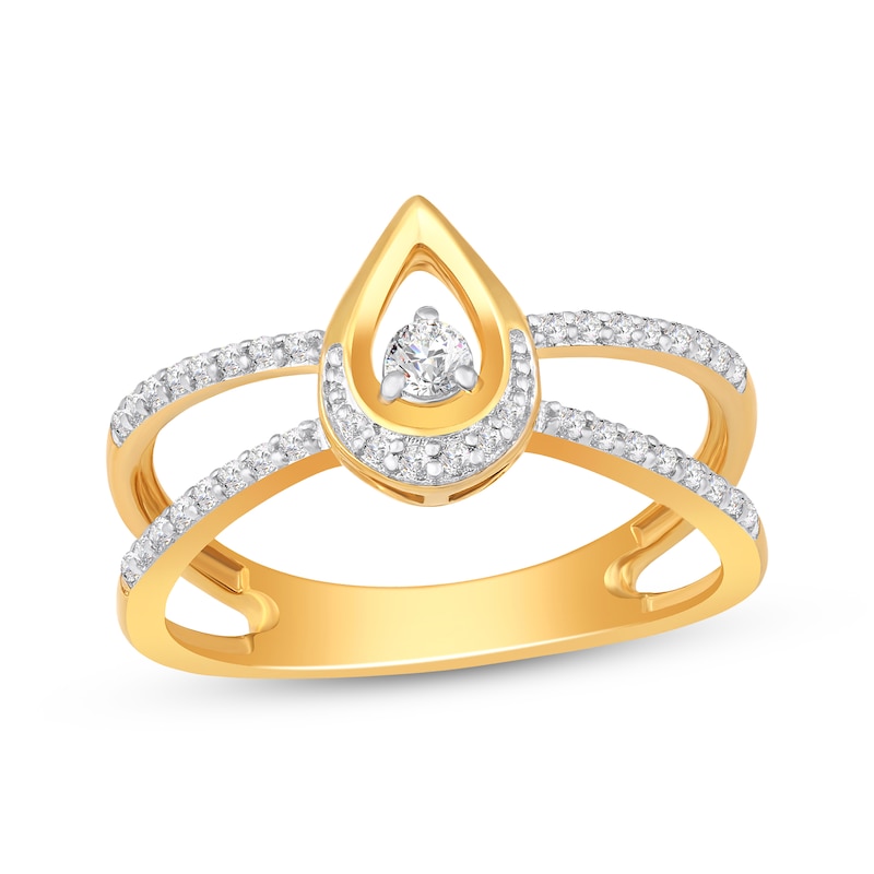 Main Image 1 of Diamond Teardrop Split Shank Ring 1/4 ct tw 10K Yellow Gold