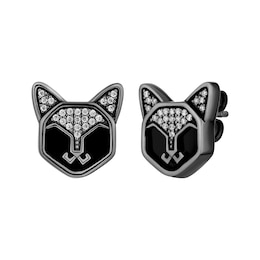 Disney Treasures Hocus Pocus Binx Black Onyx & Diamond Cat Face Earrings 1/10 ct tw Black Ruthenium Sterling Silver