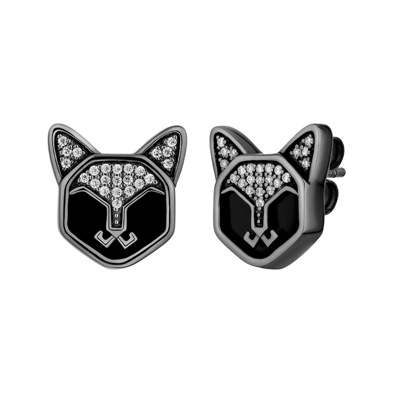 Disney Treasures Hocus Pocus Binx Black Onyx & Diamond Cat Face Earrings 1/10 ct tw Black Ruthenium Sterling Silver