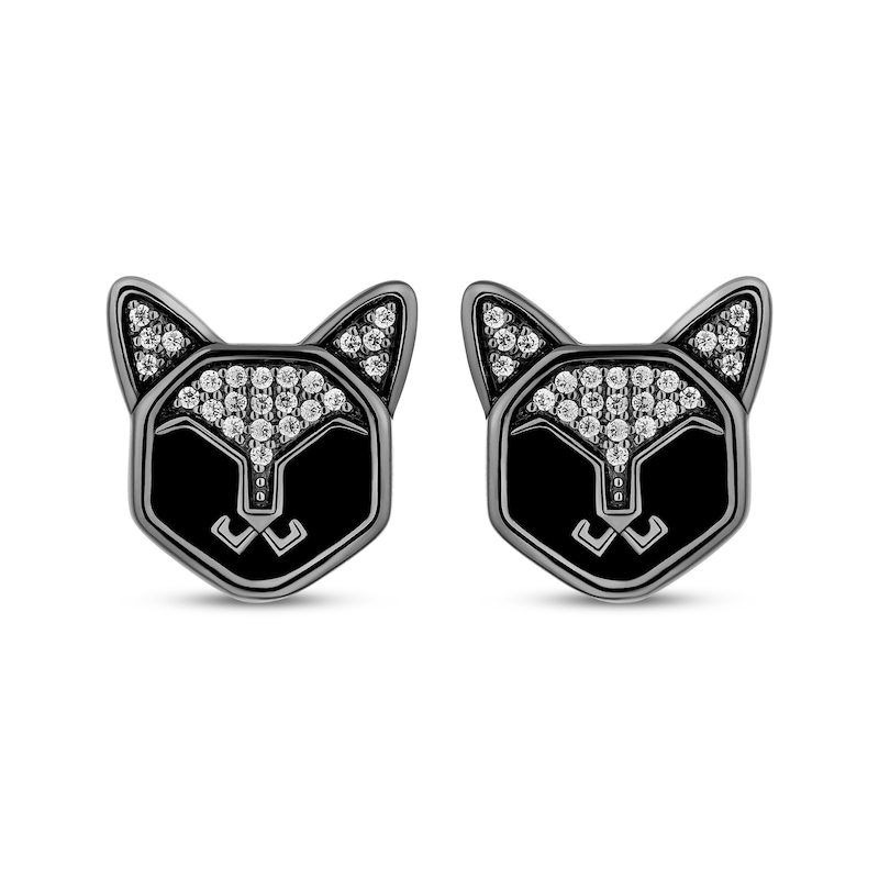 Disney Treasures Hocus Pocus Binx Black Onyx & Diamond Cat Face Earrings 1/10 ct tw Black Ruthenium Sterling Silver