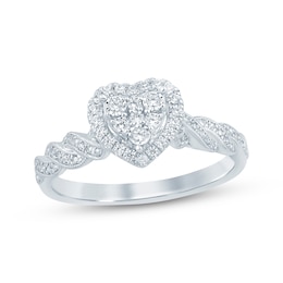 Multi-Diamond Heart Halo Twist Promise Ring 1/5 ct tw 10K White Gold