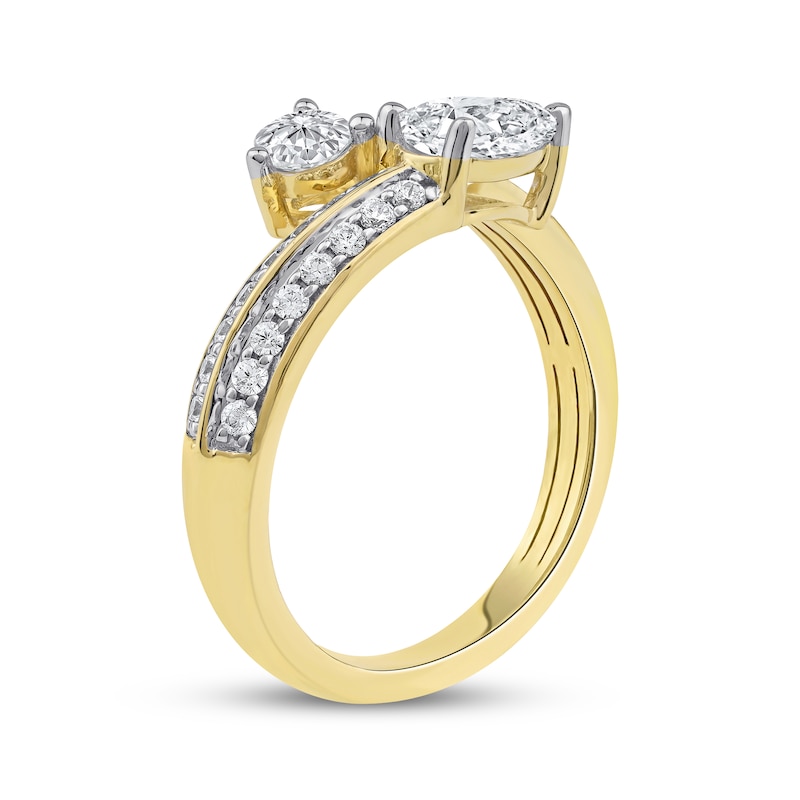 Main Image 2 of Pear-Shaped & Round-Cut Diamond Bypass Fashion Ring 1 ct tw 10K Yellow Gold