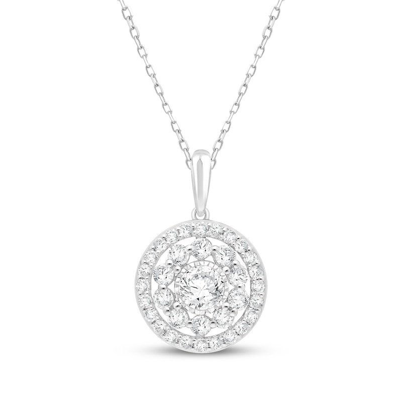 Main Image 1 of Lab-Grown Diamonds by KAY Flower Halo Necklace 1-1/4 ct tw 10K White Gold 18&quot;