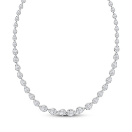 Baguette & Round-Cut Multi-Diamond Pear Link Necklace 2-3/4 ct tw 14K White Gold 17&quot;