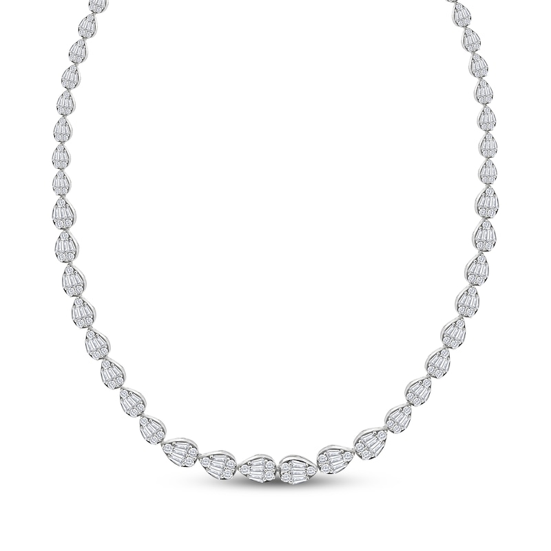 Main Image 1 of Baguette & Round-Cut Multi-Diamond Pear Link Necklace 2-3/4 ct tw 14K White Gold 17&quot;